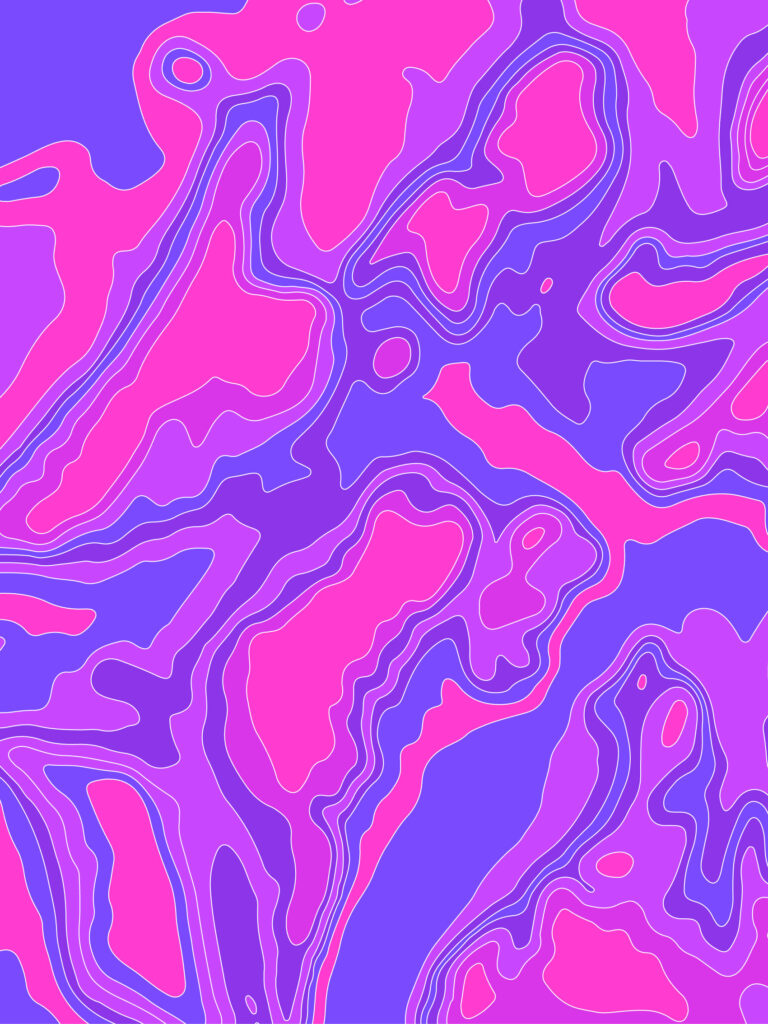 Bild mit Farbflächen von magenta bis violett und Höhenlinien